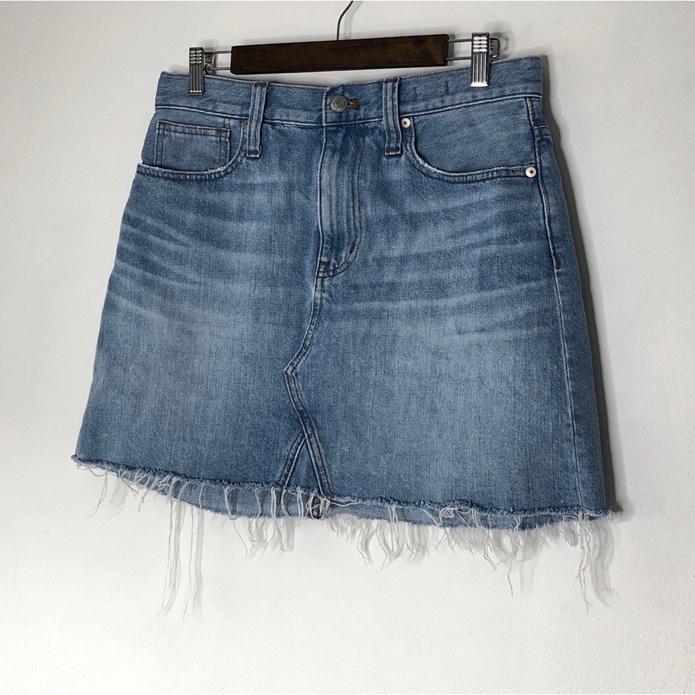 Madewell Rigid Denim A-Line Frayed Hem Mini Skirt in Lovell Light Wash Size 29 - Picture 10 of 11
